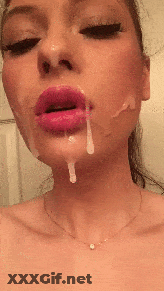 AnnaBlossom's Sizzling Cumshots: Lips Coated In Dripping Cum GIF