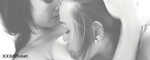 Babes In The Woods: Two Lesbian Babes Snuggle And Kiss GIF