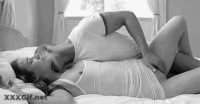 Babes Kissing: Passionate Brunette Girlfriend Teasing GIF
