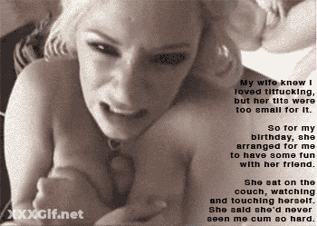 Blonde Big Tits Cuckquean Titfucking Wife Sharing Group Sex Caption GIF