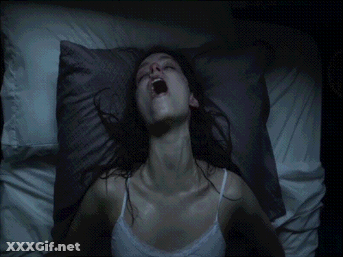 Brunette Babe Gets Orgasm Face In Sweaty White Shirt GIF