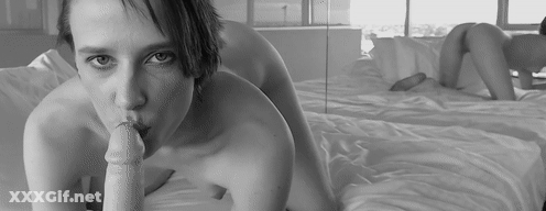 Brunette Babe Giving Amateur Blowjob In Cinematic Style GIF