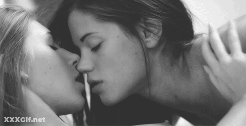 Lesbian Kissing: Two Hot Lesbians Locking Lips GIF