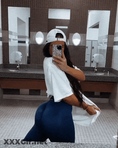 Squat & Snap: Gym Babe's Ass In Blue Leggings GIF