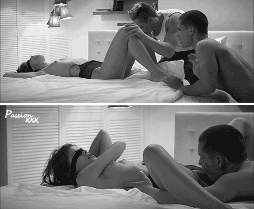 Hot Threesome: Two Guys, One Girl, And A Bed GIF