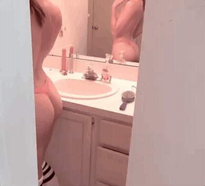 Amateur College Girlfriend Gets Naked In The Bathroom GIF