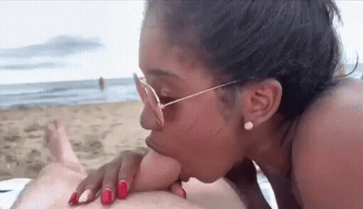 Amateur Ebony Blowjob On Nudist Beach With Girlfriend GIF