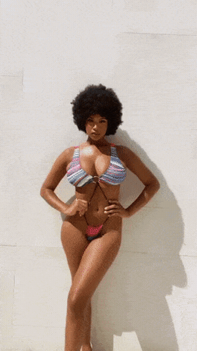 Big Tits Bikini Babe: Gorgeous Ebony Goddess In A Hot Bikini GIF