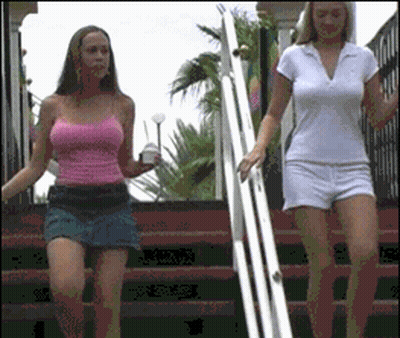 Big Tits Bitches Step Outta The Shower And Onto The Stairs GIF