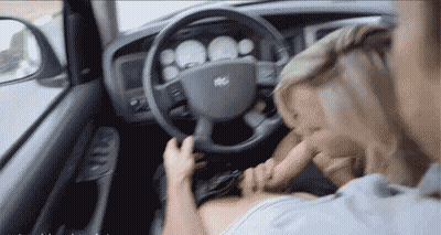 Blonde Babes Giving Amazing Blowjobs In A Car GIF