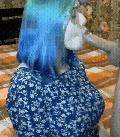 Blowjob From A Teen With Colored Hair And Glasses GIF