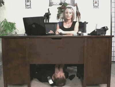 Boss's Feet Worship: Mature Office Slave's Kneeling Erotic Act GIF