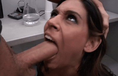 Brunette Pornstar Giving A Choking Blowjob To Raylene GIF