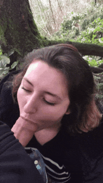 Busty Brunette College Chick Gets A Juicy Blowjob GIF