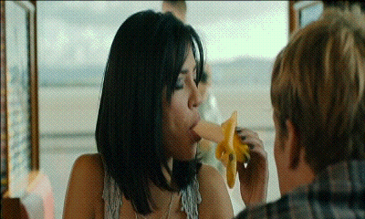 Celebrity Blows Banana GIF