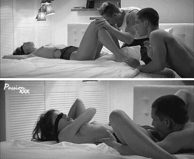 Hot Threesome: Two Guys, One Girl, And A Bed GIF