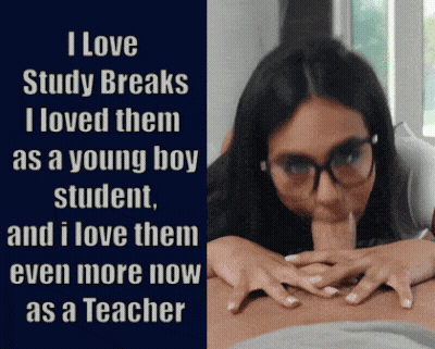 I Love Blowjobs: A Teen Boy's Caption Of A Deepthroat With Glasses GIF
