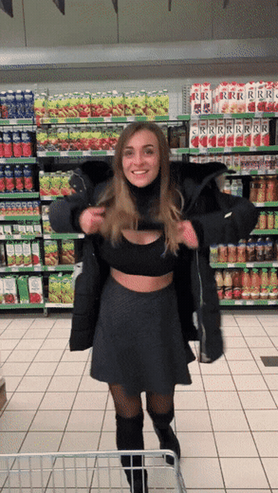 Josephine Jackson Flashes Busty Bikini In Grocery Store Aisle GIF