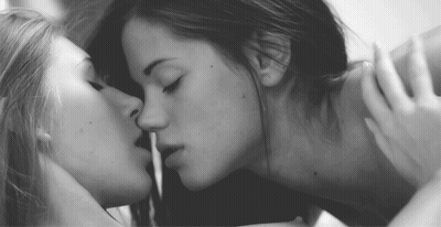 Lesbian Kissing: Two Hot Lesbians Locking Lips GIF